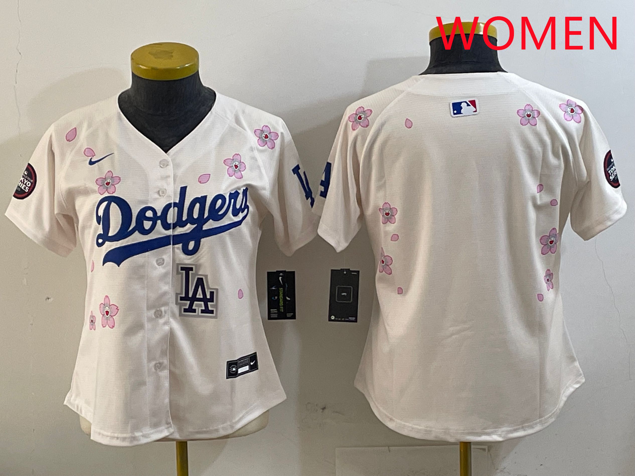 Women Los Angeles Dodgers Blank Cream Sakura Edition 2025 Nike MLB Jersey style 6->women mlb jersey->Women Jersey